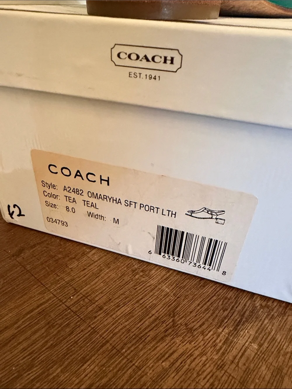 Coach Teal Leather Thong Sandals with Gold Accent and Low Stacked Heel
